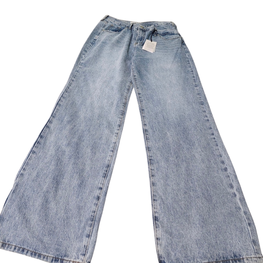 Ceros Women's Light Blue Assymetrical Waist Hi-Rise Wide-Leg Jeans - 32